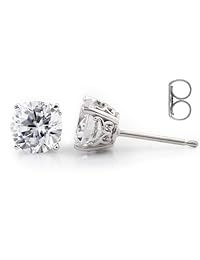 Sólido 14 K oro blanco Vintage arete estilo hecho con SWAROVSKI ZIRCONIA 1 quilates a 1,5 quilates