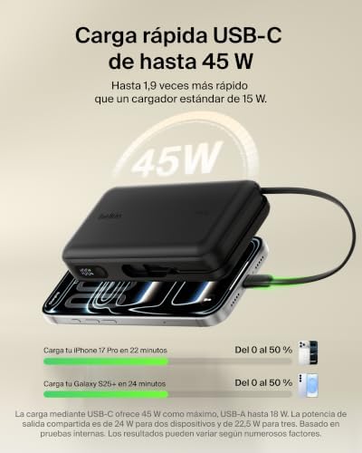 UltraCharge Batería Externa 20000 mAh Cable USB-C y Pantalla - Negro