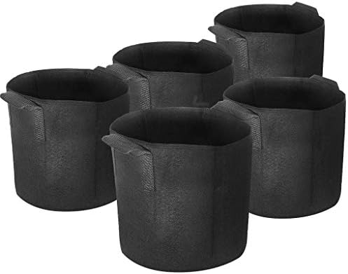 OHQ 5 Pcs Black Non-woven Tree Planting Bag Planting Seedling Flowerpot Nursery Garden