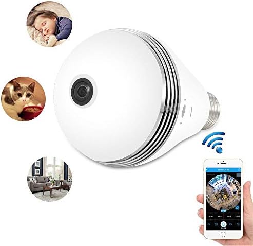 WiFi Light Bulb Camera IR Night Vision 360 Camera VR Panoramic Security Camera IP Camera 960P HD Hidden Camera 360 Degree Fisheye Lens Home Security System Android iOS APP