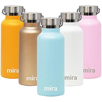 MIRA Alpine Stainless Steel Vacuum Insulated Water Bottle with 2 Lids, Durable Powder Coated Thermos | 17 oz (500 ml) | Matte Pearl Blue