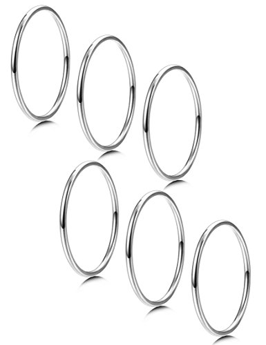 Jstyle 6 Pcs 1mm Stackble Rings Midi Stainless Steel Rings for Women Wedding Fashion Band