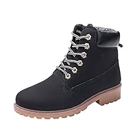 WUIWUIYU Mens Womens High-Top Lace Up Ankle Boots Combat Booties Outdoor Walking Hiking Trekking Shoes Black Women Size 10.5 M