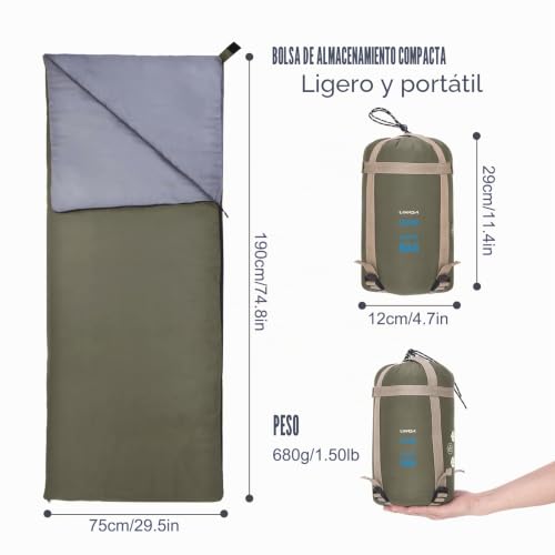 Lixada Sleeping Bag Ultralight Compressible Sleeping Bag Rectangular Sleeping Bag Compact Sleeping Bag Warm 4 Seasons for Outdoors Camping Hiking Trekking Mountaineering