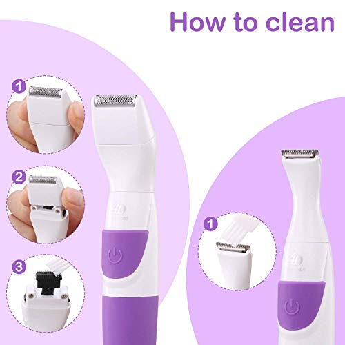 Bikini Trimmer for Women Electric Hair Shaver 2 IN 1 Cordless Ladies Shaver Foil Razor Female Hair Removal Groomer, Waterproof Wet & Dry for Bikini Line Area-Purple - Thumbnail 7