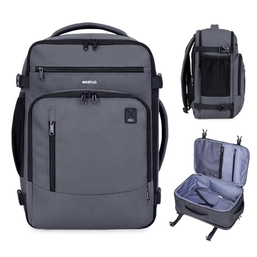 ECOHUB Ryanair Ryanair Backpack 40 x 20 x 25 cm Hand Luggage 40 x 20 x 25 cm Ryanair Travel Backpack Travel Bag Eco Friendly Tote Bag Recycled PET 20 Litres Patented Grey