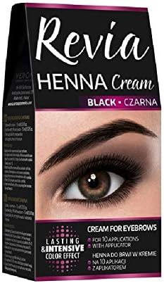 Revia Henna Cream Black Brown Eyebrow and Lashes 10 Applications Kit Tint (Black)