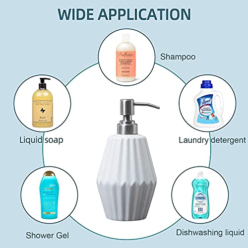PowerDoF Soap Dispenser,16.2 Oz White Ceramic Soap Dispenser with Rust Proof Stainless Steel Pump,Dish Soap Dispenser for Kitchen and Bathroom