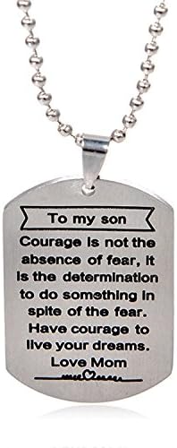 To My Son Courage Is Not The Absence Of Fear Love Mom Dog Tag Necklace Birthday Jewelry Personalized Custom Pendant Gift