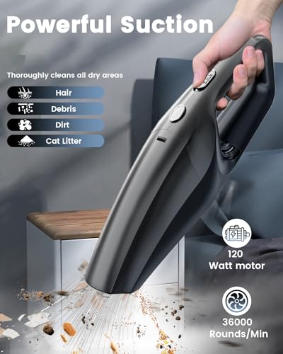 SERVOMASTER Aspiradora de Mano Potente, Aspirador Coche Potente Sin Cable, Aspirador de Mano con Filtro HEPA, Mini Aspiradora de Mano, para pelos de Mascotas, Limpieza del hogar, Coche y Oficina