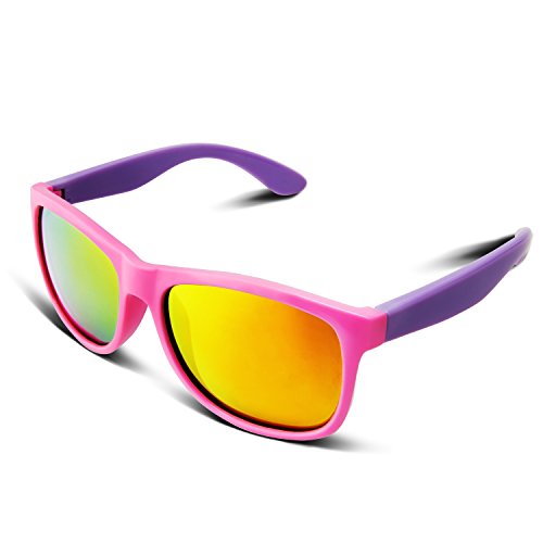 RIVBOS RBK023 Rubber Flexible Kids Polarized Sunglasses Glasses Age 3-10 (Pink Coating Lens)