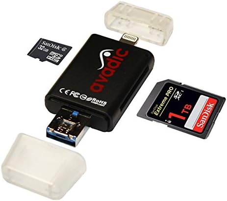 Avadic - SD - micro SD - Card Reader for iPhone 7 - iPhone 6 - iPhone 5 - iPad - iPod - Best Uses: Trail Camera Tracker - Photography - Photos - Videos - Extra Storage - Adapter – SDHC