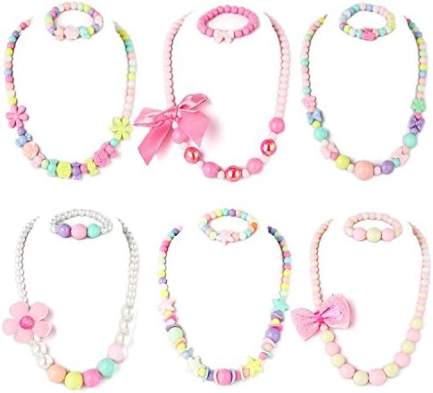 PinkSheep Beaded Necklace and Beads Bracelet for Kids, 6 Sets, Little Girls Jewelry Sets, Favors Bags for Girls (Classic) PinkSheep Beaded Necklace and Beads Bracelet for Kids, 6 Sets, Little Girls Jewelry Sets, Favors Bags for Girls (Classic)