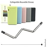 Portable Reusable Drinking Straws ; Collapsible Stainless Steel Straws; Foldable/Retractable Metal Straws with case (Pink)