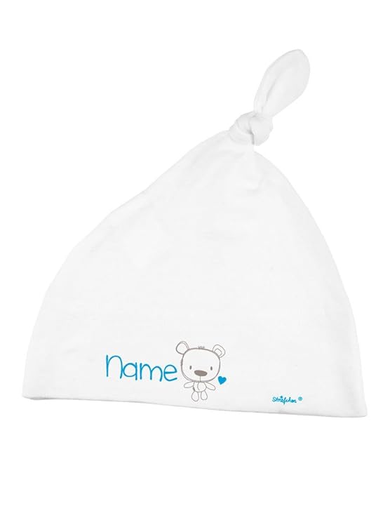 Striefchen® Weiße Babymütze mit Zipfel als Geschenk zur Geburt mit Namen für Jungen