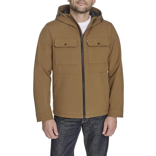 Levi's Men's Ripstop Softshell Jacket with Hood, Brown Waffle, X-Large