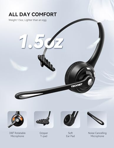 TECKNET Bluetooth & USB Dongle, Wireless Headphones with Noise Cancelling Mic, Mute for Trucker/Mobile Phone/PC/Call Center/Skype
