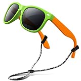 RIVBOS Rubber Kids Polarized Sunglasses with Strap Glasses Shades for Boys Girls Baby and Children Age 3-10 RBK004 (W Green)