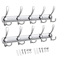 Coat Hat Hook, Adromy Metal Robe Rail Rack Towel Hanger with 5 Tri Hooks,Colset Organizer for Home,Entryway, Purse, Office,Keys,Scarf,Jacket,Backpack,Wall Mounted 2 Packs -Silver