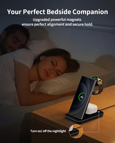 JoyGeek - Charging Station for Samsung S25, S24, S23, S22, S21, ZFlip/Fold, Wireless Charger for Galaxy Watch Ultra/8/7/6/5, Wireless Charger for Galaxy Buds-Black