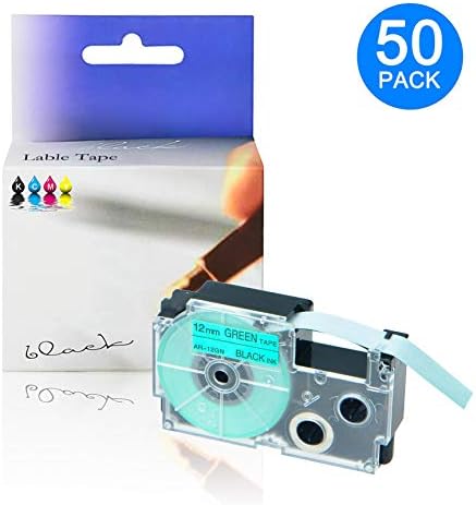 KCMYTONER Compatible for 12mm (1/2") XR-12GN XR 12GN XR12GN Label Tape Used in KL-60 KL-100 KL-780 KL-820 KL-1500 KL-2000 KL-7000 KL-7200 KL-8100 KL-P1000 EZ Printer, Black on Green - 50 Pack