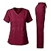 Dagacci Medical Uniform Women's Scrubs Set Stretch Ultra Soft V-Neck Top and Pants Burgundy M