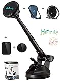 New HiFinity 2in1: Magnetic Car Mount Arm + 2 Metal Finger-Rings Bundle. All Phones. Steady Aluminum Telescopic Long Arm Holder, Super Strong Magnet 6X, Powerful Grip to Windshield, Dashboard/Desk