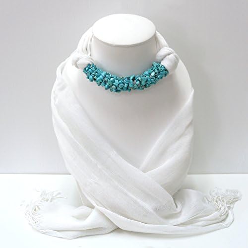 White Fashion Jewelry Scarf Necklace Decorations With Green Turquoise