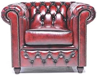 Original Chesterfield Chair - 1 Seater - Full Real Hand Washed Leather - Antique Red