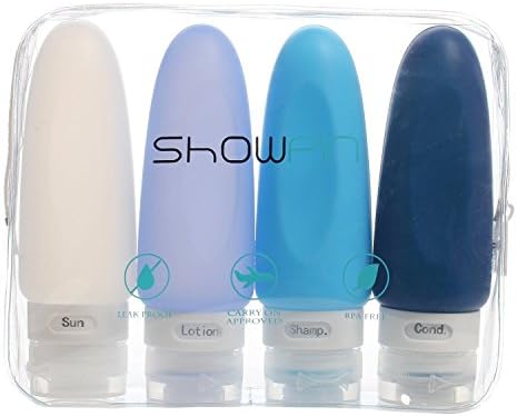 Showpin Silicone Travel Bottles Set for Men Leak Proof Travel Toiletry Bottles FDA Certificated TSA Approved BPA Free Portable Travel Containers for Shampoo/Liquids/Cosmetic,4 Pack,3oz