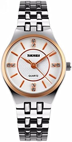 WUTONYU Women's Unique Stainless Steel Band Ultrathin Quartz Waterproof Rhinestones Time Mark Wrist Watch