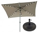 10' x 6.5' Rectangular Solar Powered LED Lighted Patio Umbrella with Bronze-Finish Starburst Base by Trademark Innovations (Tan)