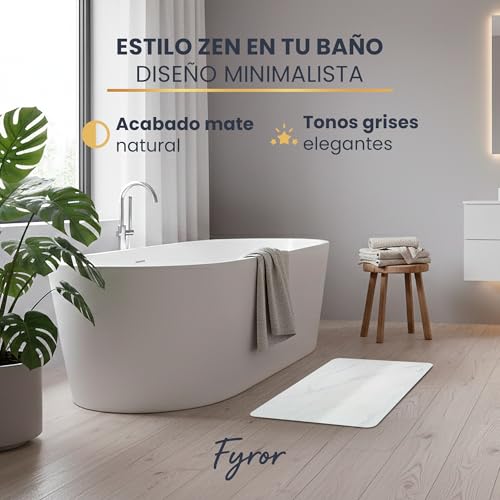 Fyror Diatomite Bath Mat Antibacterial 60 x 39 cm. Stone Bath Mat Quick Drying. Hygienic, Washable and Ecological. Keeps the floor dry and clean. Ideal for Families and Modern Homes.