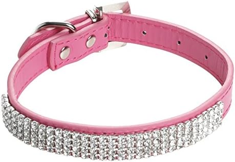 Diamond Bling Collar | Prime Grade PU Leather and Elegant Sparkling Rhinestones Crystal Diamante Dog Collar with Adjustable Clasp Up to 11.8" | Luxurious Design for Small Dog Only | Pink | 175.3