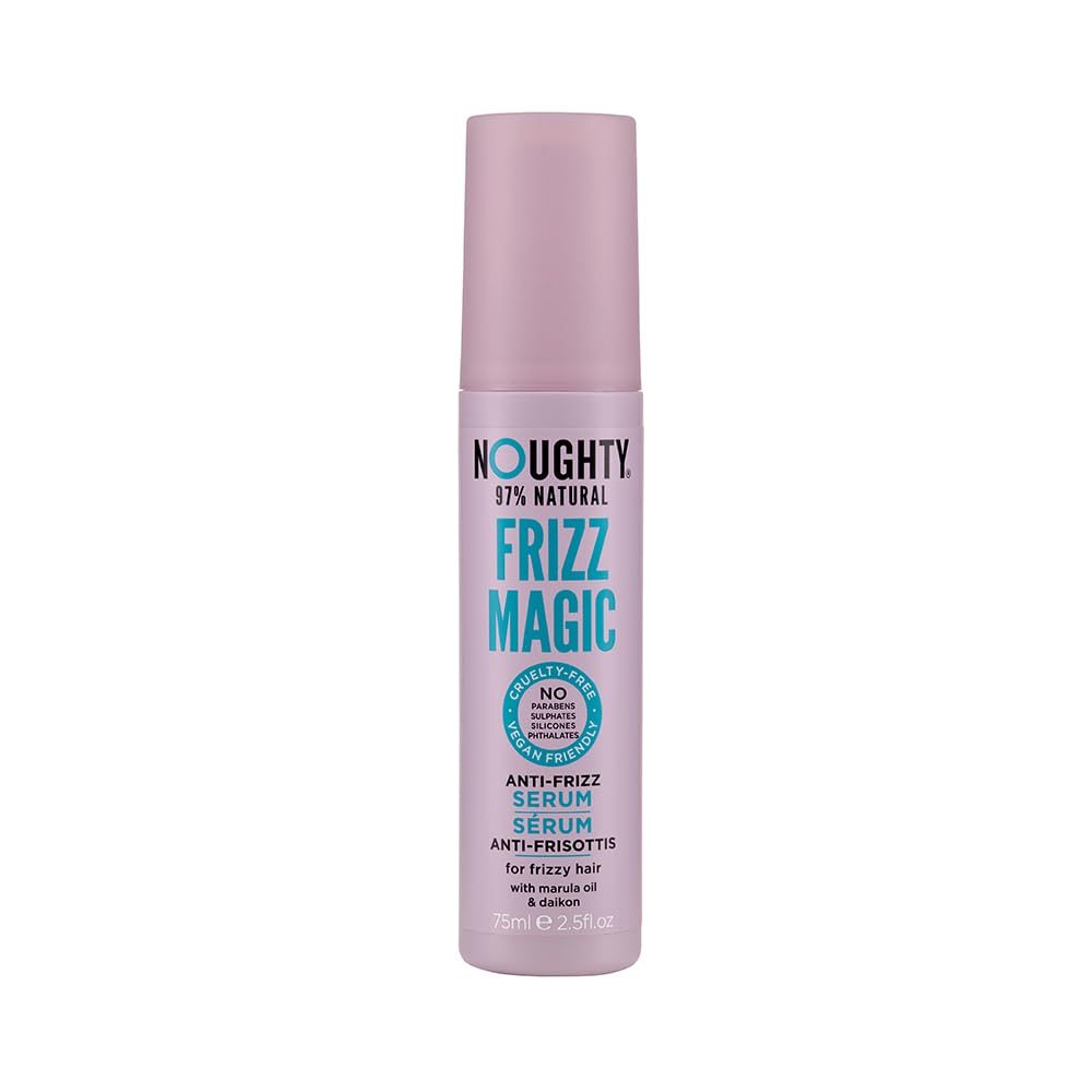 Noughty Frizz Magic Serum, Anti Frizz/Humidity Heat Protection Smoothing Styling Formula for Frizzy, Curly & Wavy Hair, 97% Natural Sulphate Free Vegan Haircare for Smooth Control & Shine (75ml)