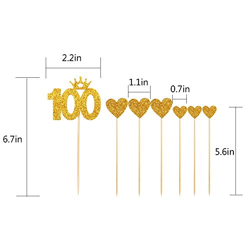 PALASASA Gold glitter 100 Days Cake Topper and pentacle for Parties Baby Happy Birthday,set of 7 - Thumbnail 4