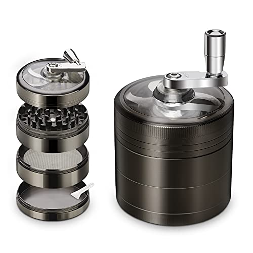 Herb Grinder, 2.5Inch 4 Pieces Spice Grinder with Foldable Hand Crank