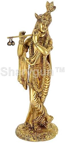 Sharvgun Aesthetic Decors Brass Lord Krishna Stand Idol (26 cm x 9 cm x 8 cm, Golden)