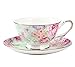 ufengke European Bone China Coffee Cup, Afternoon Tea Coffee Cup with Saucer, Ceramic Tea Sets for Gift, Hand-Painted Flower, Green