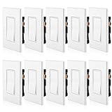 Single-Pole Light Switch by BESTTEN, Decorative On/Off Rocker Interrupter, Screwless Wall Plate Included, Residential & Commercial Grade, Grounding, UL Listed, White, Pack of 10