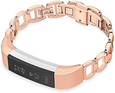 CUZOW Stainless Steel Metal Adjustable Flexible Link Bracelet Replacement Watch Band for Fitbit Alta/Alta hr (Metal-Rose Gold)