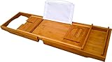 Bamboo Bath Tray Book Holder - Bathroom Bathtub Bath Caddy Organizer with Rubber Grips
