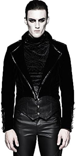 Punk Rave Men’s Gothic Victorian Velveteen Tailcoat Jacket Military Long Dovetail Tuxedo Coat Halloween Cosplay Costume