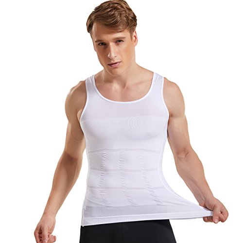 Hanerdun Mens Slimming Body Shaper Vests Undershirt Abs Abdomen Slim,White,Small