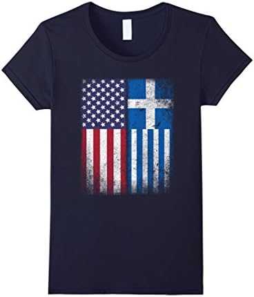 Womens American Greek Flag T-shirt Hellas Heritage Greece Pride XL Navy