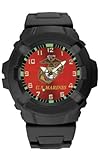 Aqua Force USMC Logo 47mm Diameter Quartz Watch, Black with Red Face