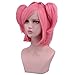 Yilys Short Pink Halloween Costume Wig With 2 Ponytails For Woman and Girls