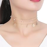 VK Accessories 3 PCS Multilayered Openwork Pedant Round Metal Chokers Necklaces Gold