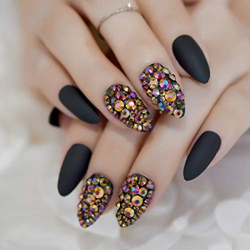 editTime 12 sets/288pcs Solid Colors Matte Acrylic Stiletto False Nails Full Cover Fake Nails Tips Natural Medium Claw Nails Tips with a Crystal Nail File