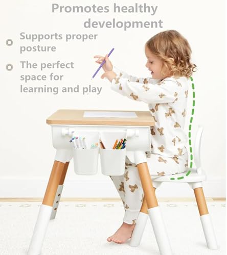 CENXI Study Table, with 1 Chair Set, Height Adjustable Table and Chair, 55 * 55 * 40cm, Play and Activity Desk with Paper Roll, Storage Basket and Drawers, Suitable for Daycare, Classrooms, Home